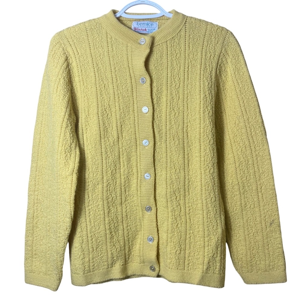 Vintage Bernice Creations Yellow Cardigan Sweater‎ Size M Retro Grandmacore
